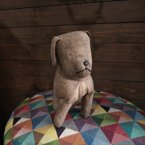 本物 1920年頃 フランス 木毛×ファブリック 犬のぬいぐるみ