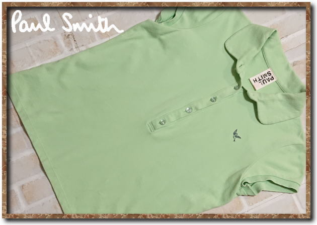 ☆PAUL SMITH PINK　ポールスミス　刺繍入り半袖ポロシャツ　薄緑☆やや難_画像1