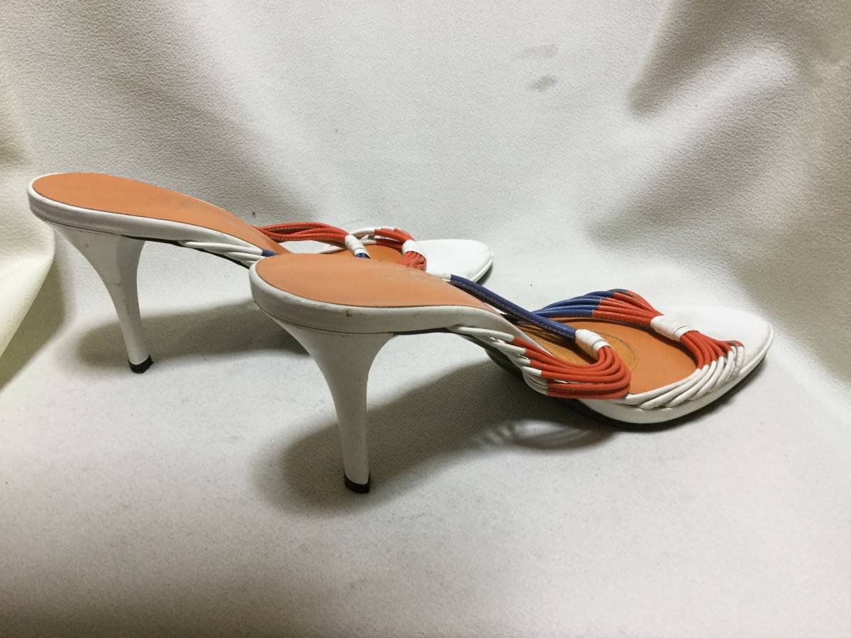 C7796*GINZA KANEMATSU*24cm* orange & white & blue group high heel sandals *