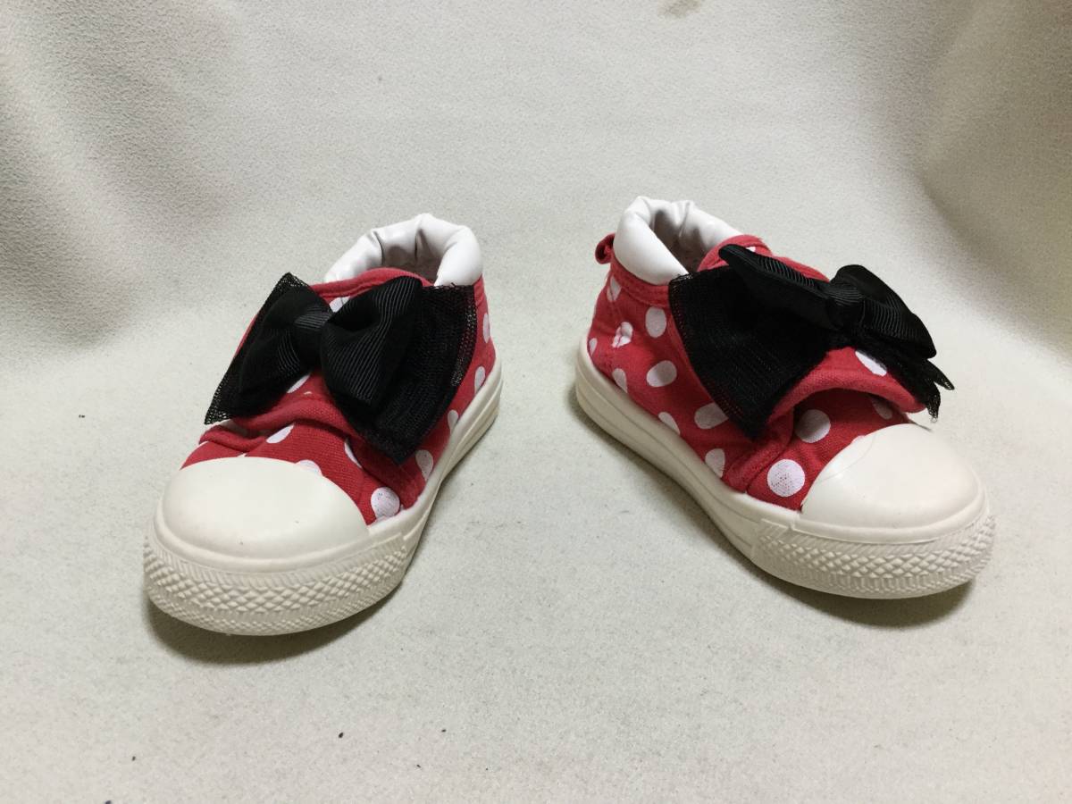C7891*Disney minnie design *13cm* red & white dot pattern black ribbon * baby shoes 