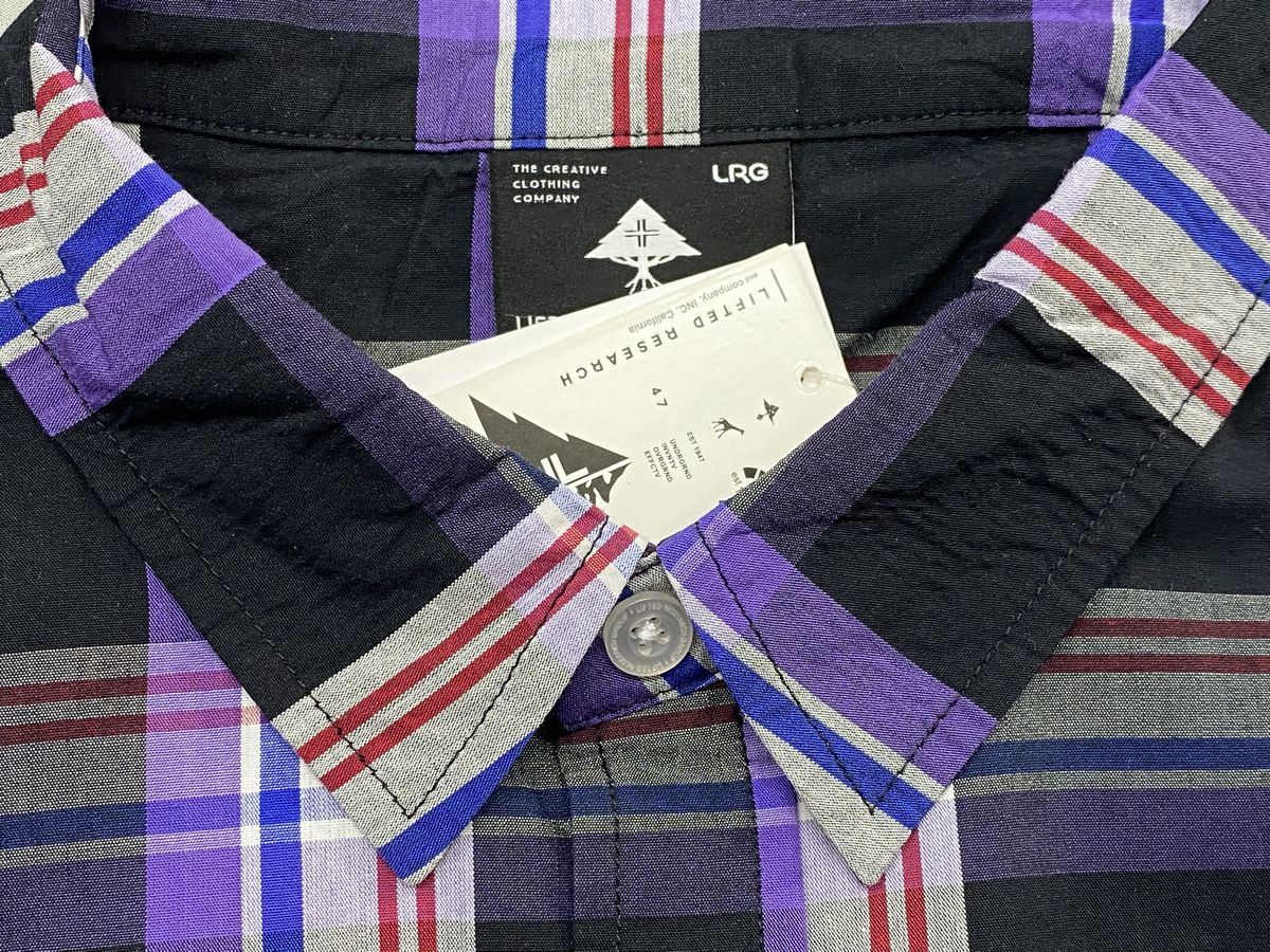 XL [ new goods ] LRGe lure ruji-USA regular goods check pattern purple purple Purple short sleeves button shirt cotton 100% Street oversize 