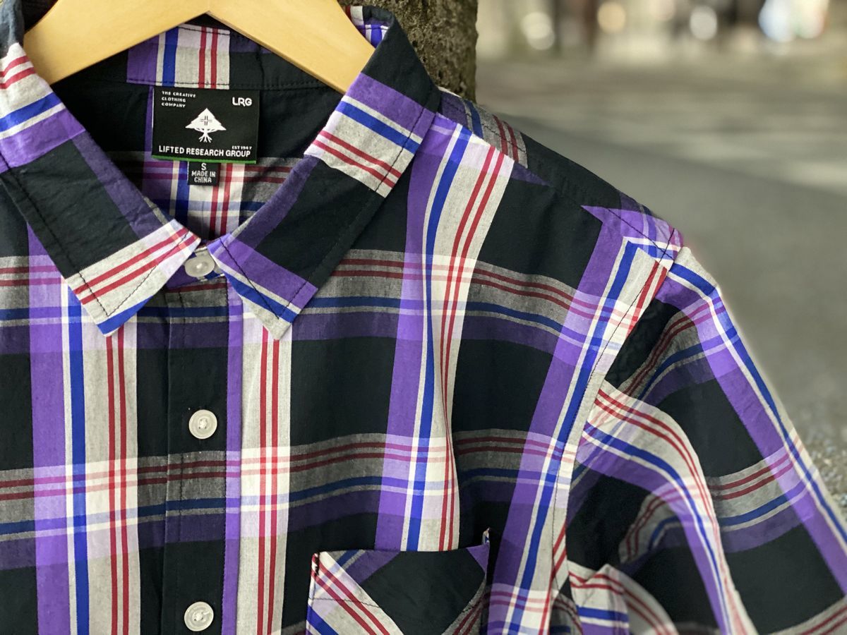 XL [ new goods ] LRGe lure ruji-USA regular goods check pattern purple purple Purple short sleeves button shirt cotton 100% Street oversize 