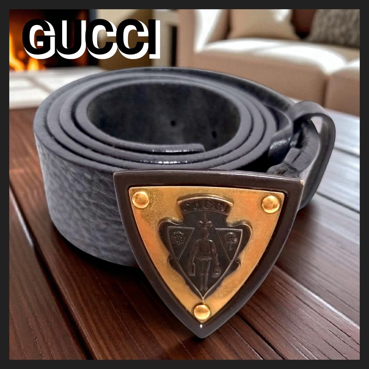 GUCCI グッチ レザーベルト ロゴプレート バックル ダークブラウン GUCCI グッチ オールドグッチ レザーベルト クレストバックル