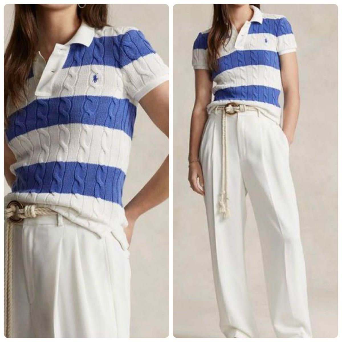 ラルフローレン ニット ポロシャツ ケーブル ポニー刺繍 ホワイト 半袖 POLO by RALPH LAUREN ポロバイラルフローレン ケーブルニット