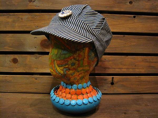  Vintage 70\'s* Hickory Work cap *200730n13-w-cp-ot 1970s stripe cotton hat lady's Kids sl1999