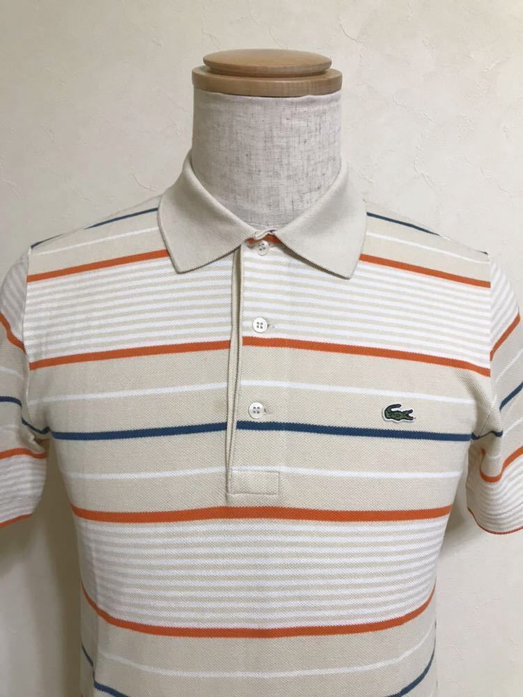 【美品】 LACOSTE ラコステ ボーダー 鹿の子 ポロシャツ トップス 半袖 サイズ2 ファブリカ 日本製 PH941S