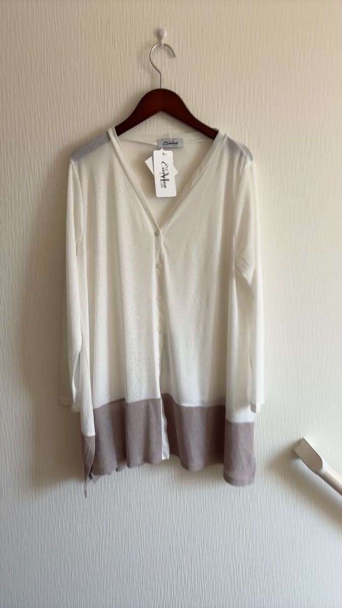 (新品)バイカラーカーディガン*白×薄茶 M〜L