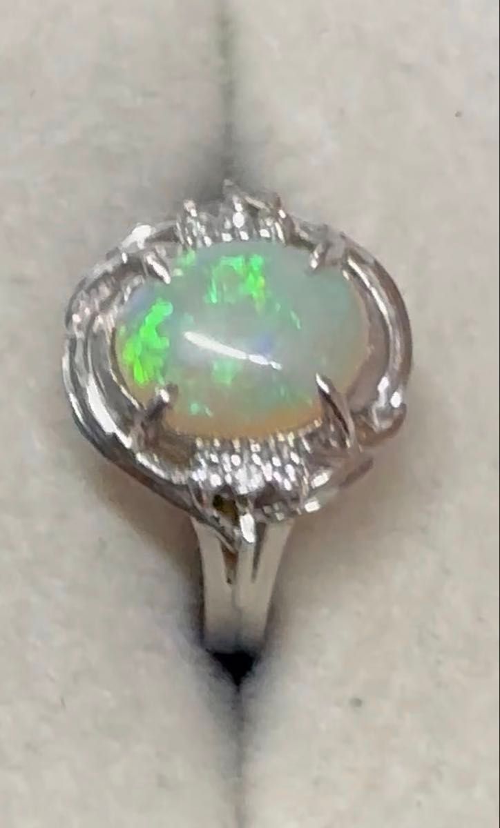 pt900 天然オパール1.4ct/天然ダイヤモンド0.07ct ヴィンテージリング サイズ12.5号 鑑別ソーティングカード付き