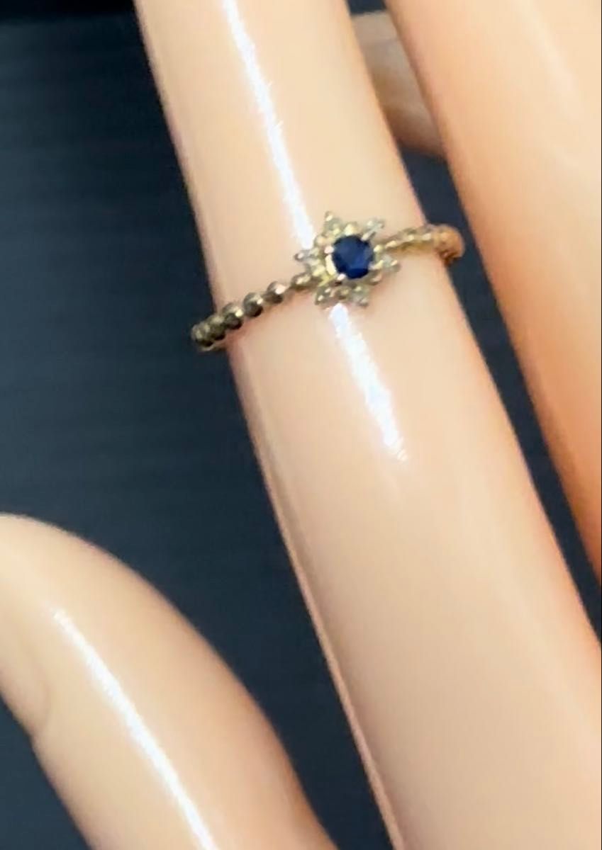 k18 サファイア/メレダイヤ デザインリング 美品!