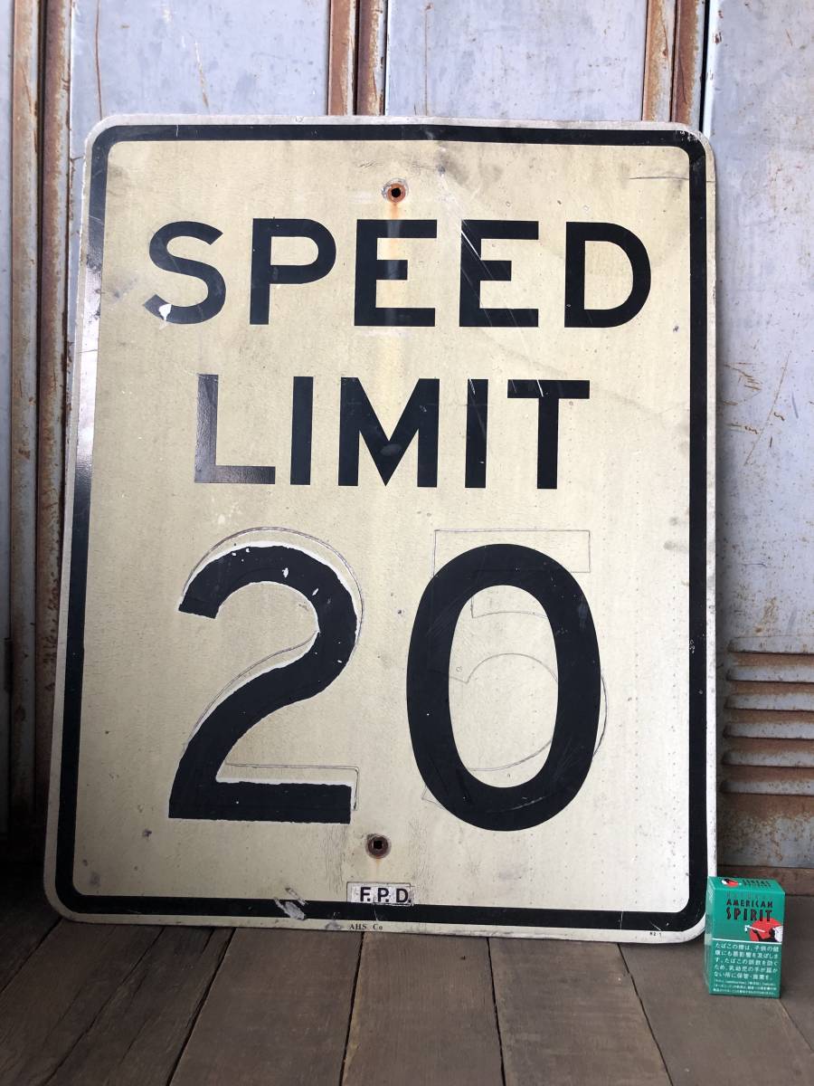 即決⑯【 SPEED LIMIT 20 】76x61cm ビンテージ USA ロードサイン 道路標識 看板 アメリカンフェンス ガレージ 店舗什器 スピードリミット_画像1