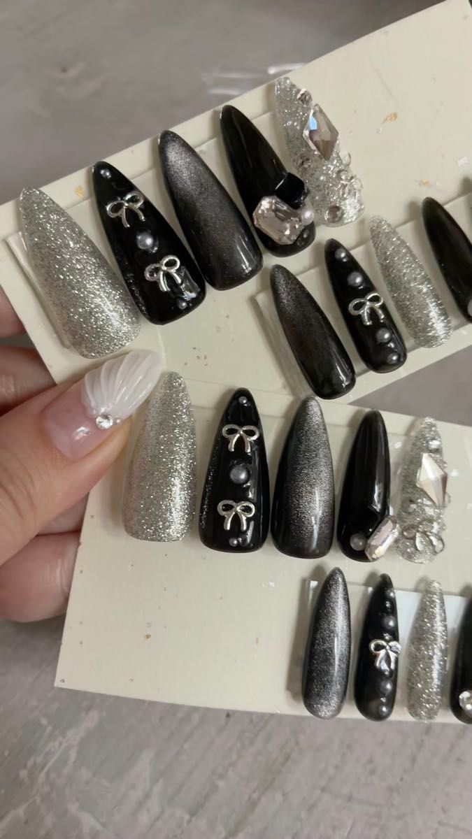 ネイルチップ 鬼ロング ブラック ゼブラ 埋めつくし ギャル 成人式