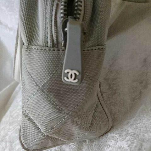 半額】 CHANEL☆ボストン グレー☆ハンド 革 レザー キャンバス トート
