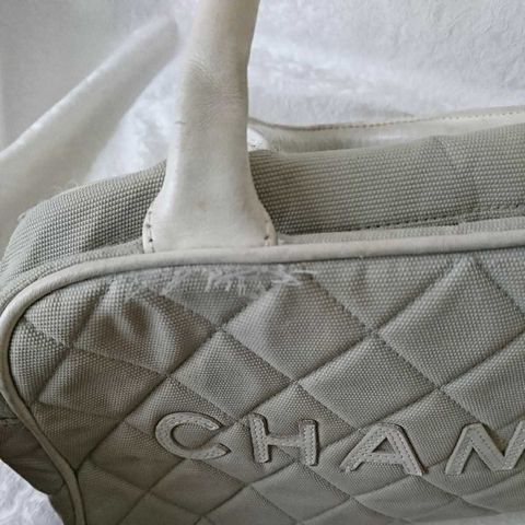半額】 CHANEL☆ボストン グレー☆ハンド 革 レザー キャンバス トート