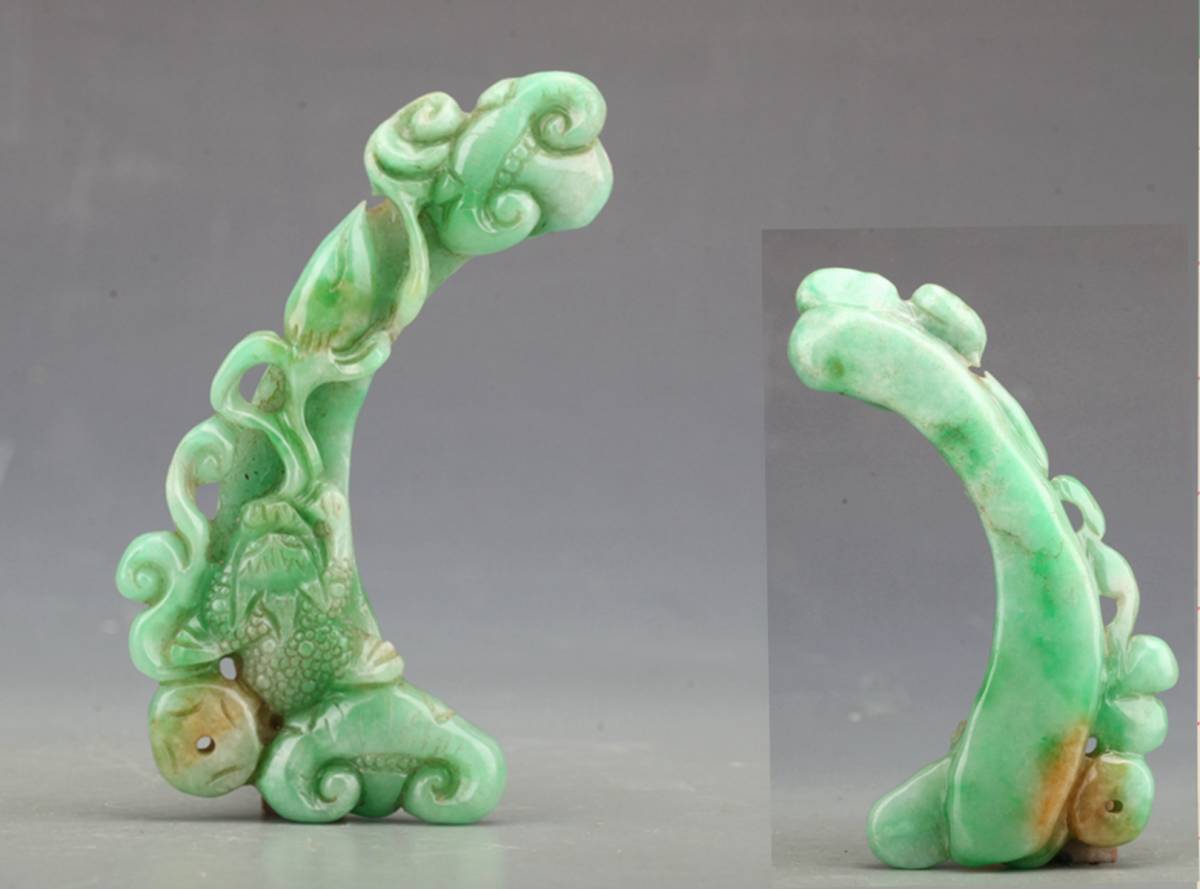 Yahoo!オークション - 中国美術 玉石 彫刻 花文様 翡翠 置物 オブジェ 