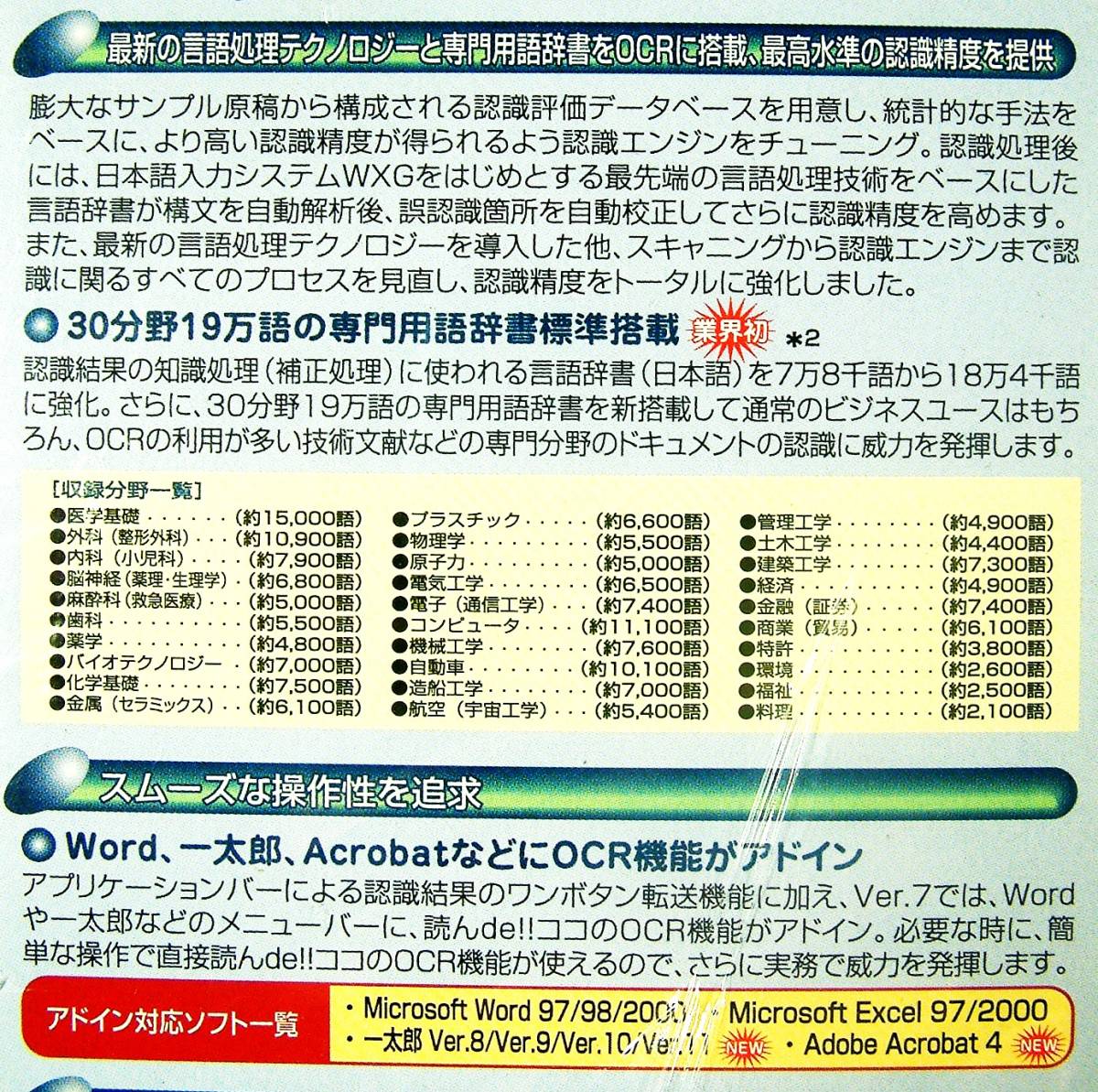 【4749】読んde!!ココwith名刺OCR7 Power OCR Suite UP 未開封 Presto!OCR Pro 対応(表,専門用語,欧州語,アフリカ語) 文字(活字)認識ソフト_画像4