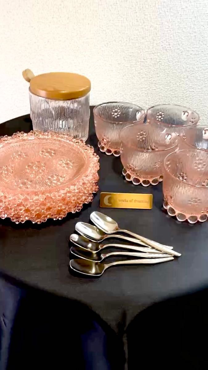 【限定1】 カップ&ソーサー セット ジュカーポット スプーン レトロ 昭和 食器 グラス アデリア 石塚硝子 当時物 ピンク
