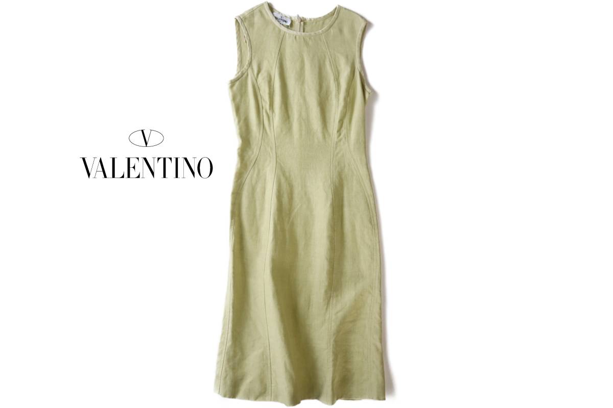 イタリア製◆VALENTINO◆春夏◆極上◆高級リネン100% ノースリーブ シームデザイン ドレス ワンピース ◆ヴァレンティノ