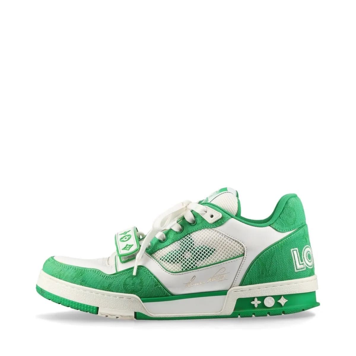 新色メンズ*LV*Trainer スニーカー グリーン ブルー モノグラム ルイヴィトン LVトレイナーライン 23年 レザー スニーカー 8