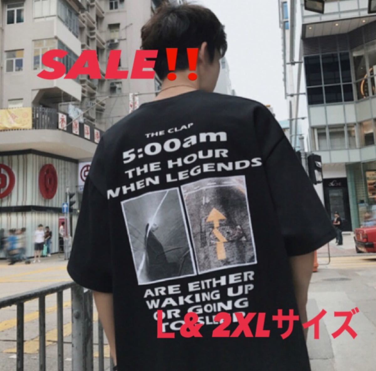 英字ロゴ　バックプリント　Tシャツ　韓国　ストリート　オーバーサイズ　ブラック