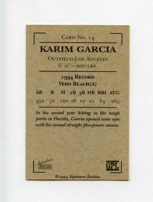 [MLB カード] Karim Garcia 1995 Old Judge 14 直筆サイン Auto 来日外国人 ガルシア オリックス・バファローズ_画像2