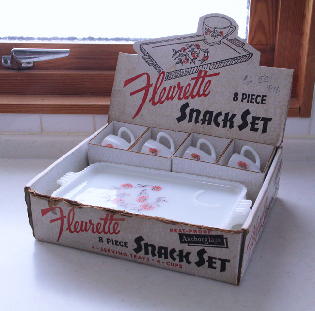 *4 customer boxed * Fire King * anchor glass * snack set * full - let 