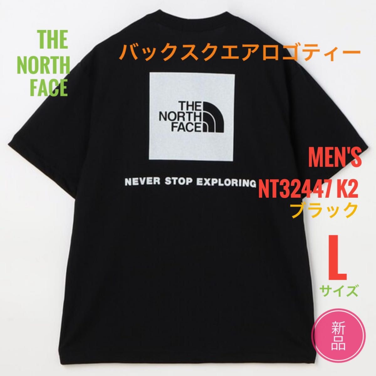 国内発/関税無/本物保証/三角形 ロゴ入 ブラック Tシャツ 人気☆ 新品 ノースフェイス バックスクエアーロゴ Tシャツ メンズ L