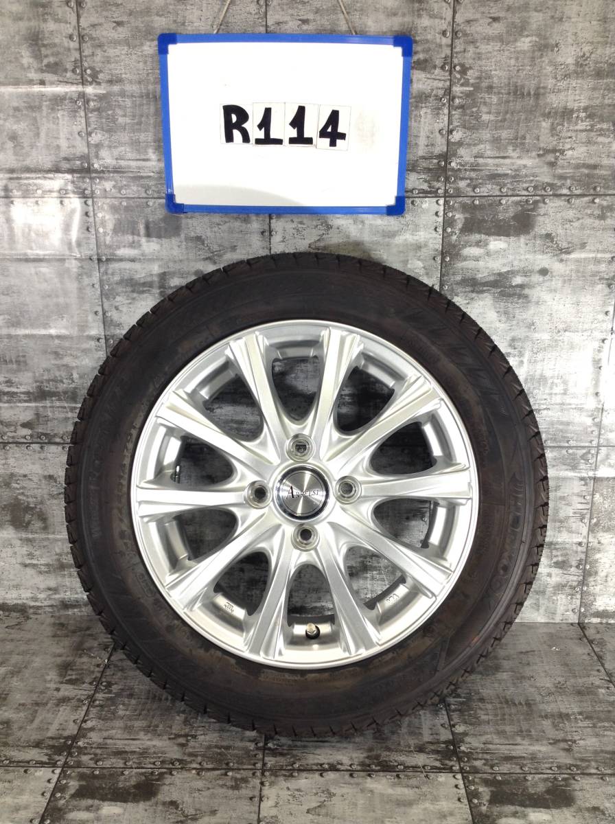 R114　タイヤホイール1本　ARREST　4.5J　+45　195/65R15　PCD100/4H　スタッドレスタイヤ　HANKOOK　ICE+12_画像1