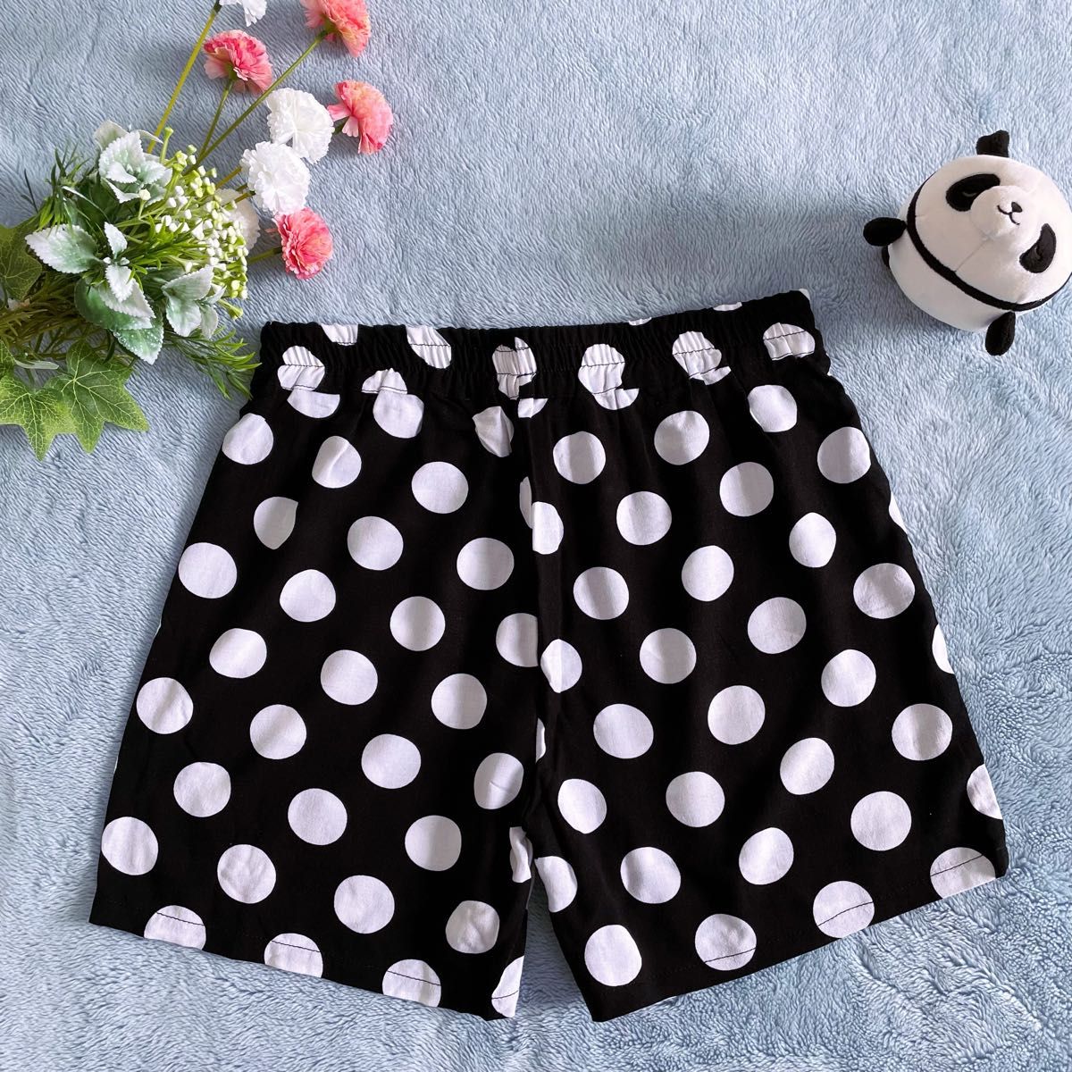 シルクコットンショートパンツ ハンドメイド コットンシルク混合素材 ブラック ショートパンツ