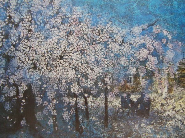  blue west thousand ..,[ lotus . Sakura ], rare frame for book of paintings in print .., beautiful goods, new goods frame attaching, interior, spring, Sakura,tam