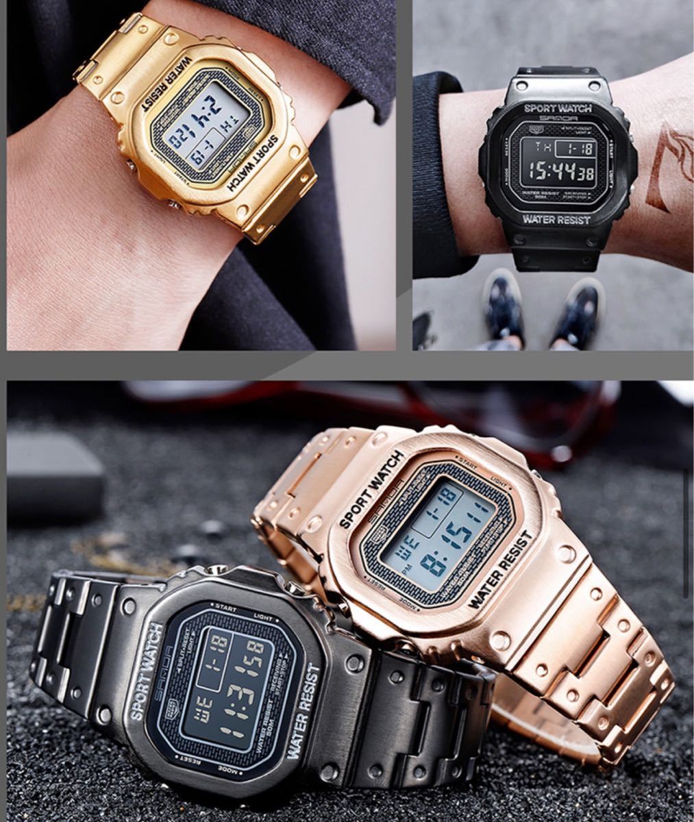 SANDA スクエア型 デジタル腕時計 青　レディース