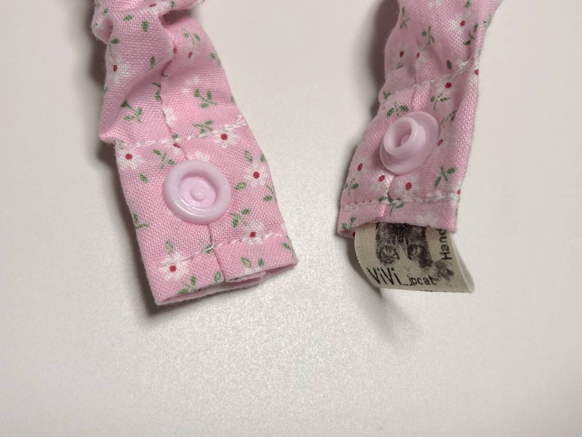 ハンドメイド 猫 首輪 ⑩ フラワー柄 ピンク Sサイズ ゴム スナップボタン ねこ vivi_jpcat