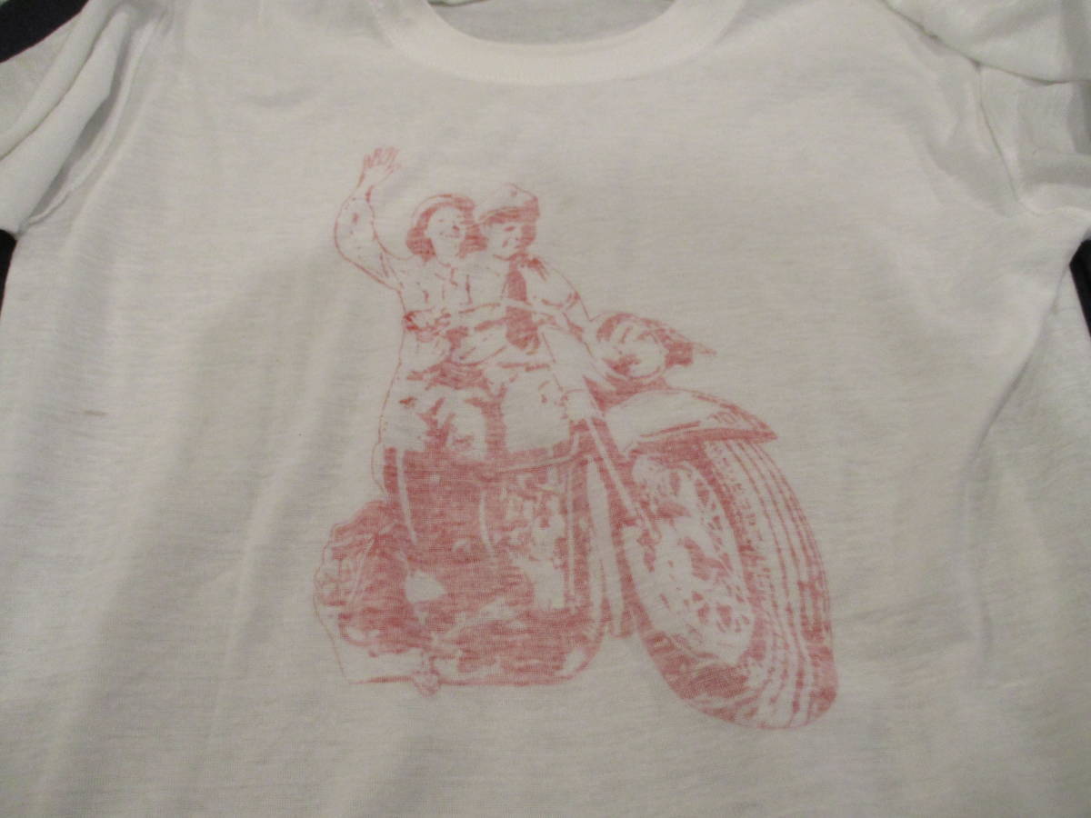 70's 80's パキ綿 ビンテージ モーターサイクル 染み込み バイク Tシャツ M / ハーレー_画像8