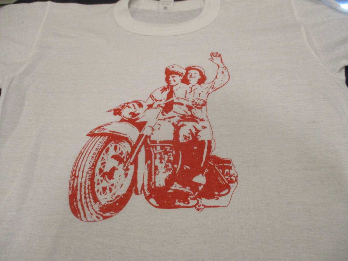 70's 80's パキ綿 ビンテージ モーターサイクル 染み込み バイク Tシャツ M / ハーレー_画像9