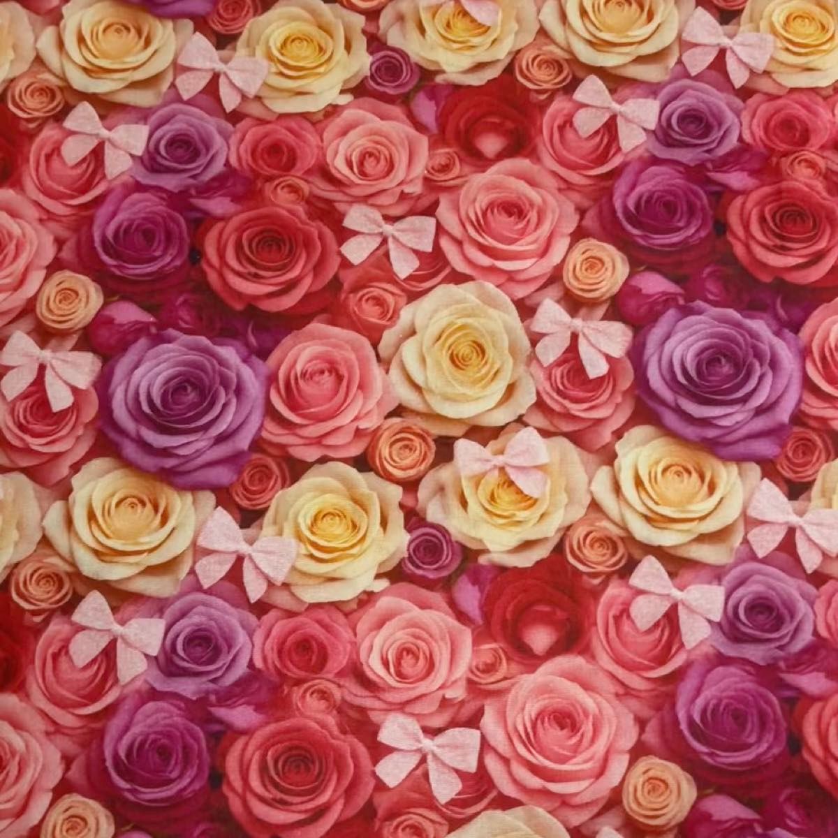 長さ100cm*110cm(幅)秋新柄 少量入荷 三色薔薇りぼん花柄100%コットンプリント生地シーチングハギレ生地