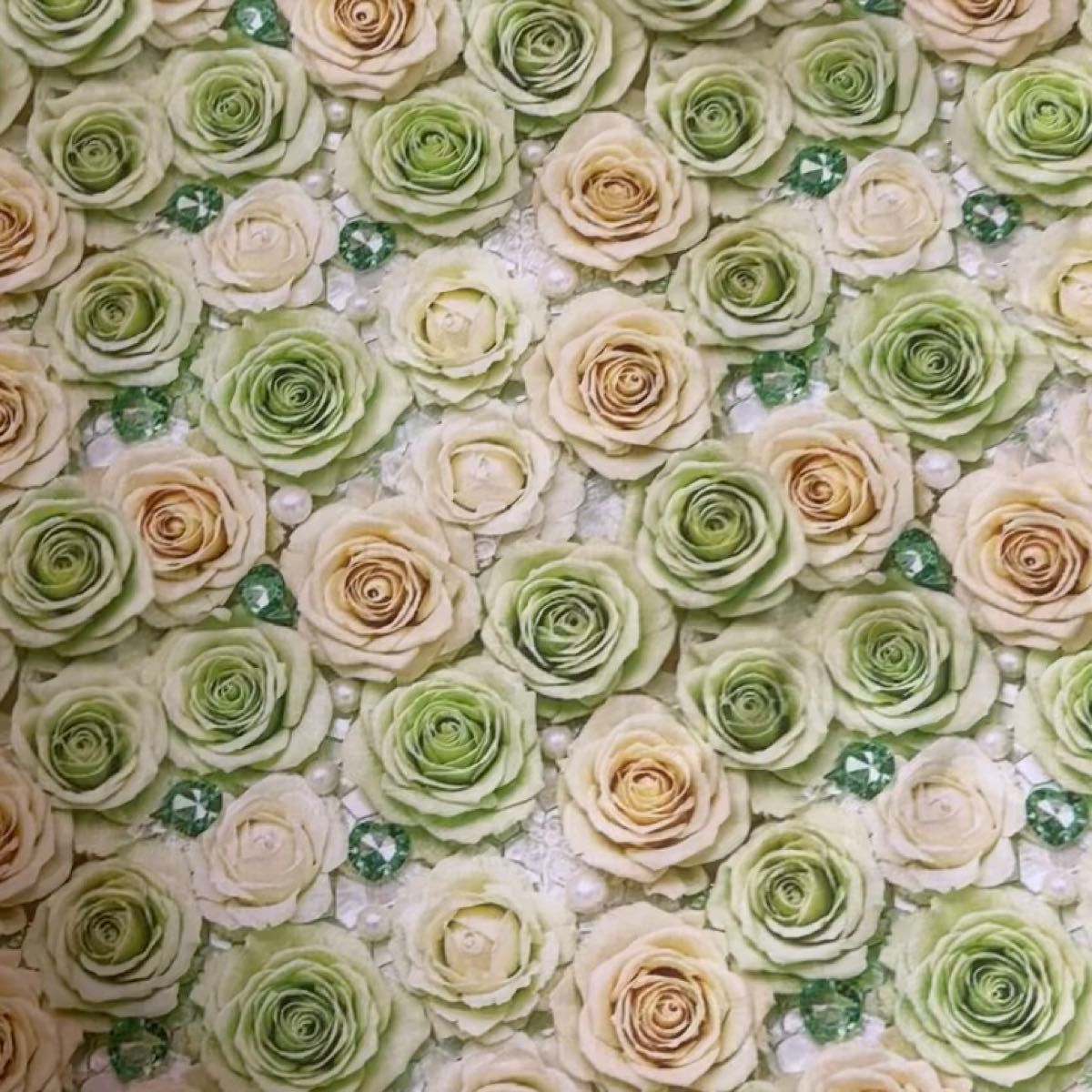 長さ100cm*110cm(幅)夏新柄 黄緑色薔薇花柄パールハートラインストーン 100%コットンプリント生地シーチングハギレ生地
