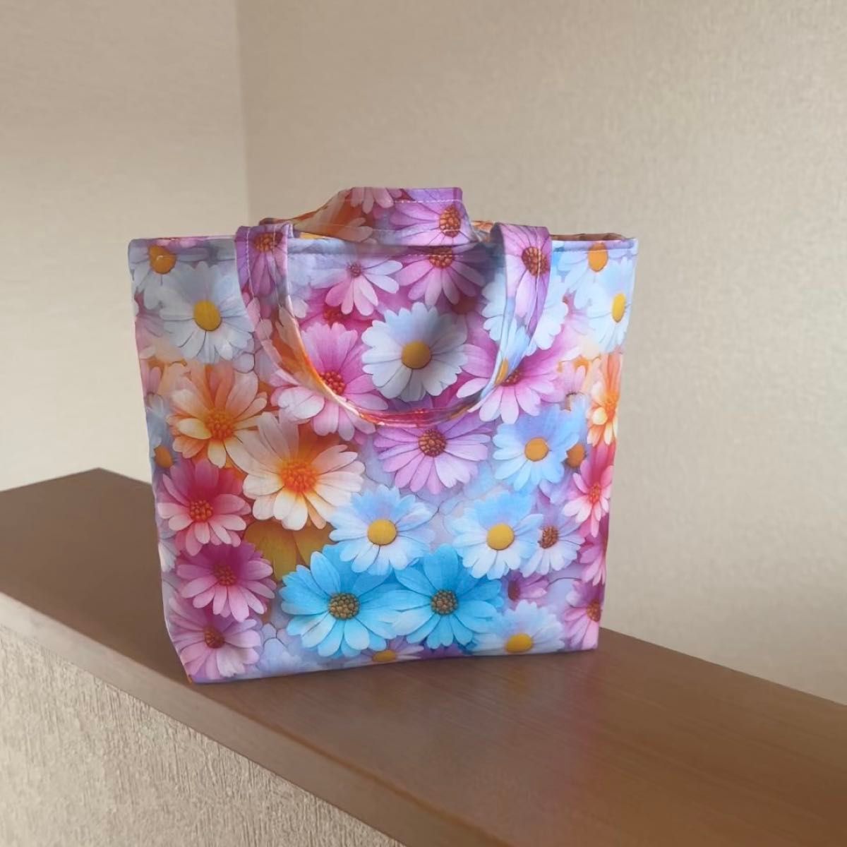 新作 カラフル夏菊花柄ミニトートバッグレディースハンドメイド バッグインバッグビッグポーチ散歩バッグ誕生日プレゼント