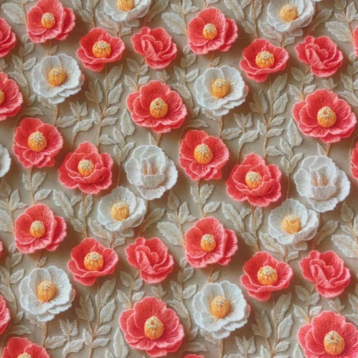 長さ100cm*110cm(幅) 秋新柄3D立体刺繍風ホットピンク椿花柄コットンプリント生地ハンドメイド用 シーチングハギレ生地