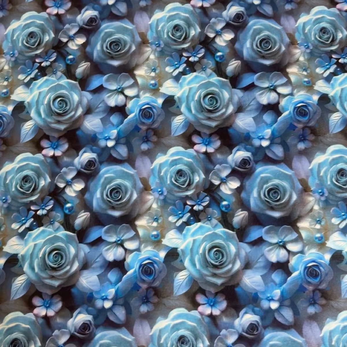 長さ100cm*110cm(幅)秋新柄 メルヘンブルー水色薔薇バラ花柄100%コットンプリント生地シーチングハギレ生地綿布