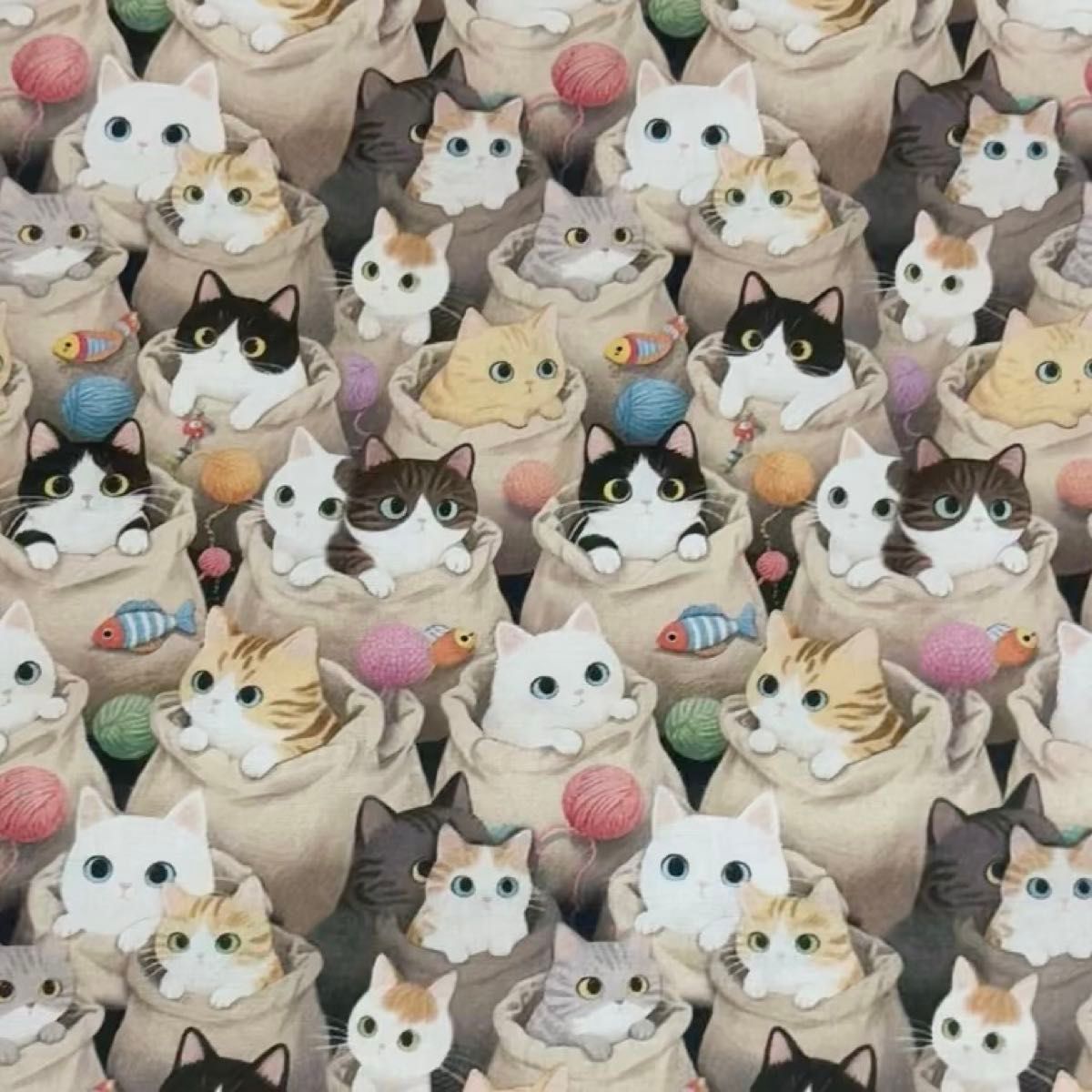長さ100cm*110cm(幅)秋新柄 袋猫 ネコ ねこコットンプリント生地シーチングハギレ生地ハントメイド用
