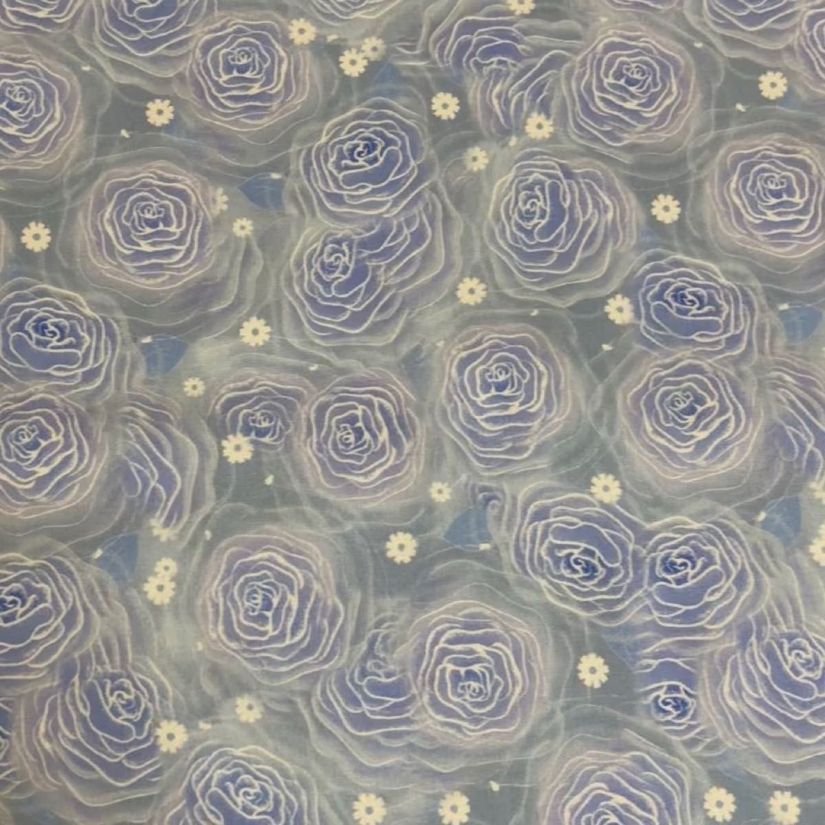 長さ100cm*110cm(幅)秋新柄 水彩風グレイッシュブルー薔薇バラ花柄100%コットンプリント生地シーチングハギレ生地綿布