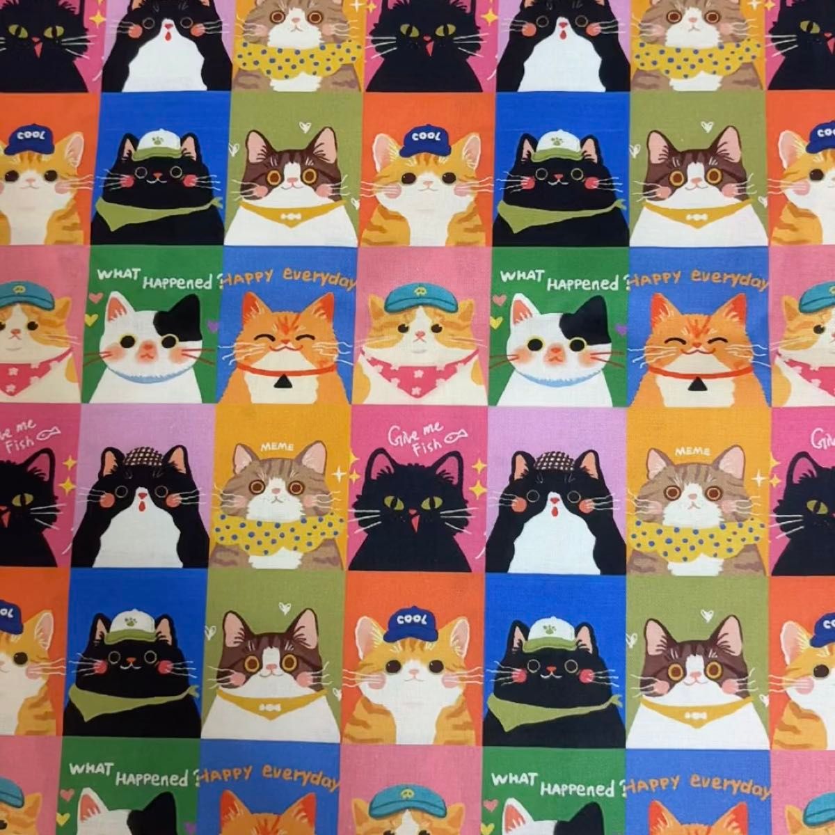 長さ100cm*110cm(幅)新柄 可愛い猫 ネコ ねこコットンプリント生地シーチングハギレ生地ハントメイド用