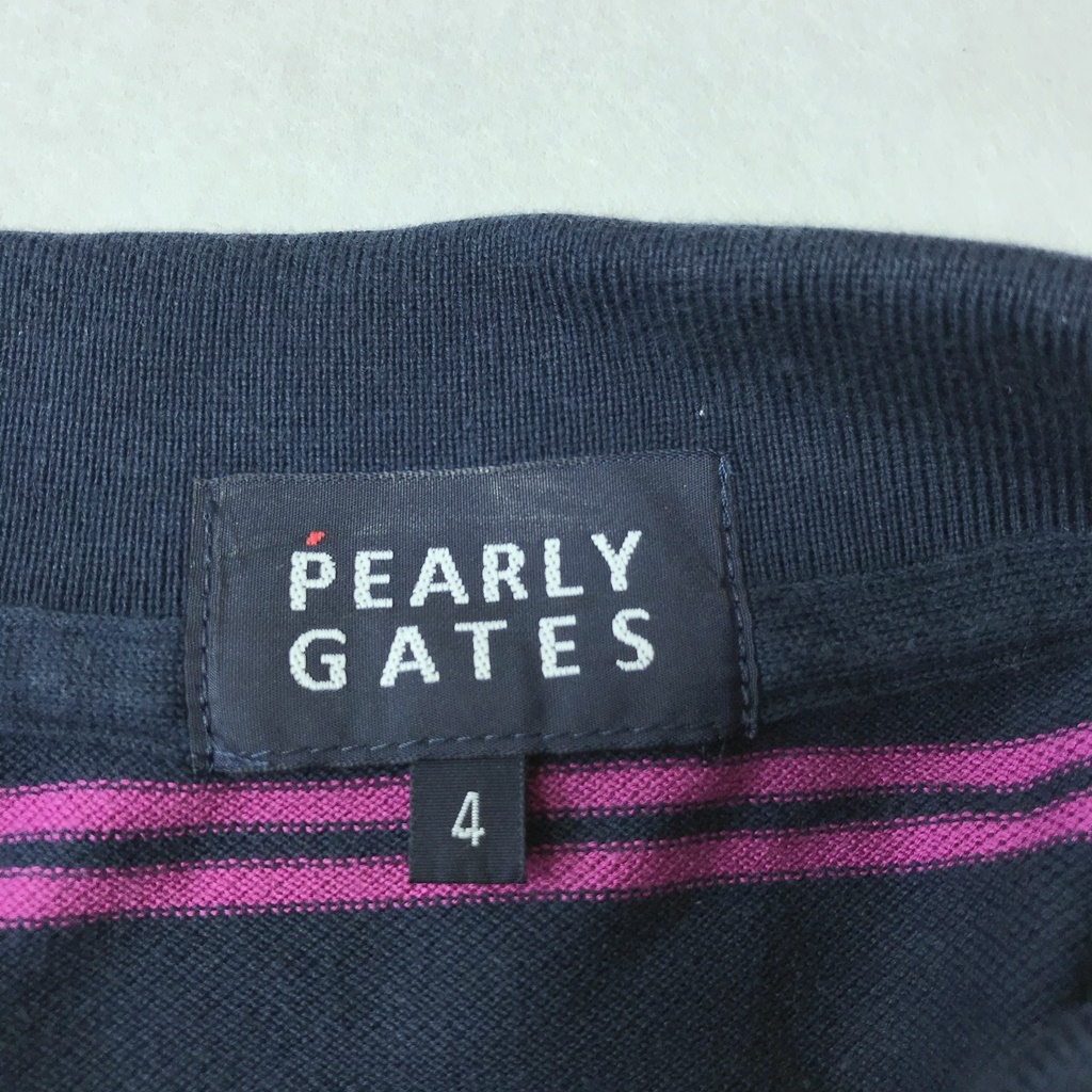 【人気】PEARLY GATES/パーリーゲイツ ボーダー 半袖ポロシャツ ゴルフ 鹿の子 ネイビー×ピンク サイズ4 レディース/S687_画像5