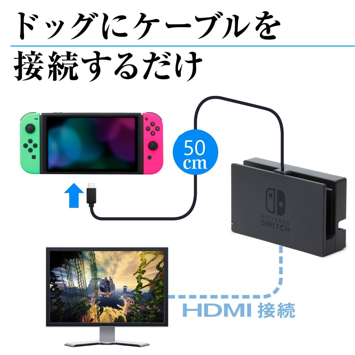 Nintendo Switch 　充電　延長ケーブル　延長アダプタ　TV接続可能