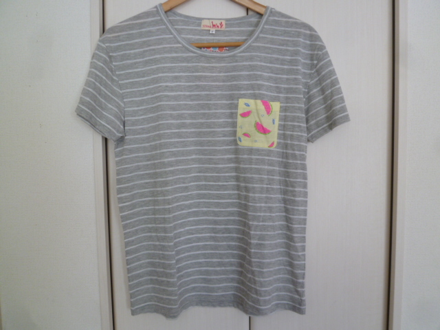 【新品】TITICACA/チチカカ○グレー×白ボーダースイカ柄ポケットTシャツカットソーF/半袖トップス○T710