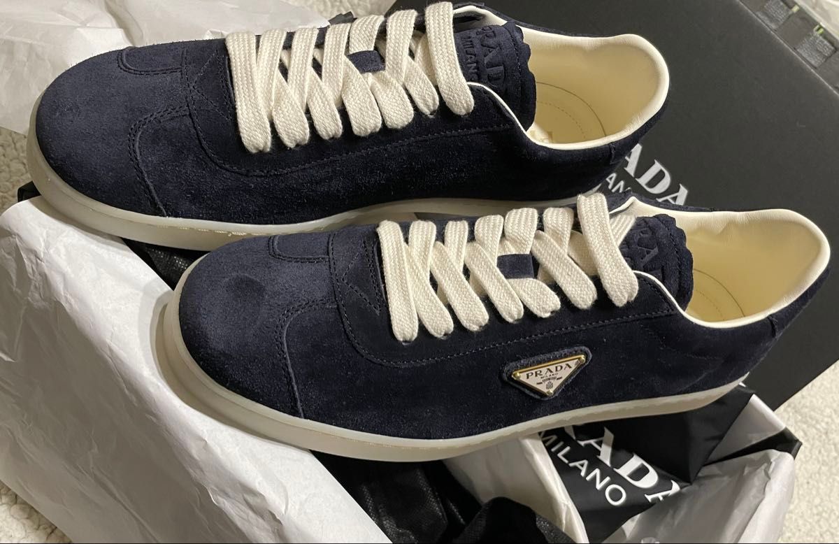 【PRADA】ランクスエードスニーカー PRADA Lane上品 スエードスニーカー 本革レザー 人気ロゴ|Yahoo