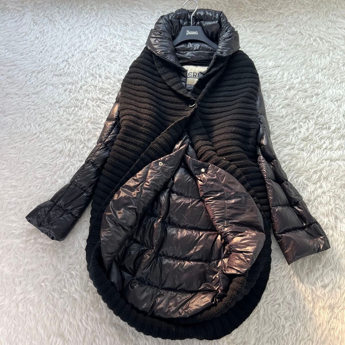 新品タグ付き⭕️ヘルノ HERNO ダウンコンビコート 36 切替 ドッキング 最高級】ヘルノ HERNO ダウン×ニット 切り替えし ドッキング