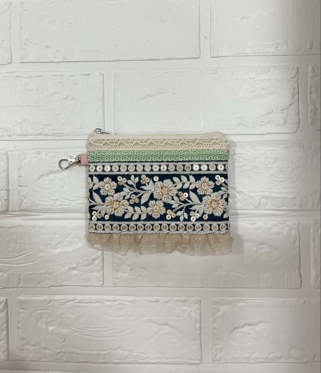 new ③ インド刺繍リボン ミニポーチ コインポーチ 小物入れ 小銭入れ ハンドメイド 大人可愛い