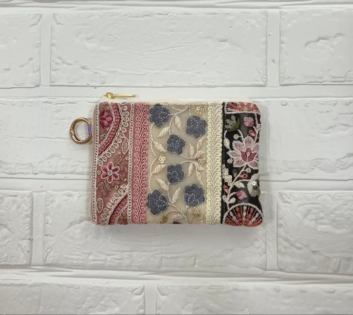 new ③ インド刺繍リボン ミニポーチ コインポーチ 小物入れ 小銭入れ ハンドメイド 大人可愛い