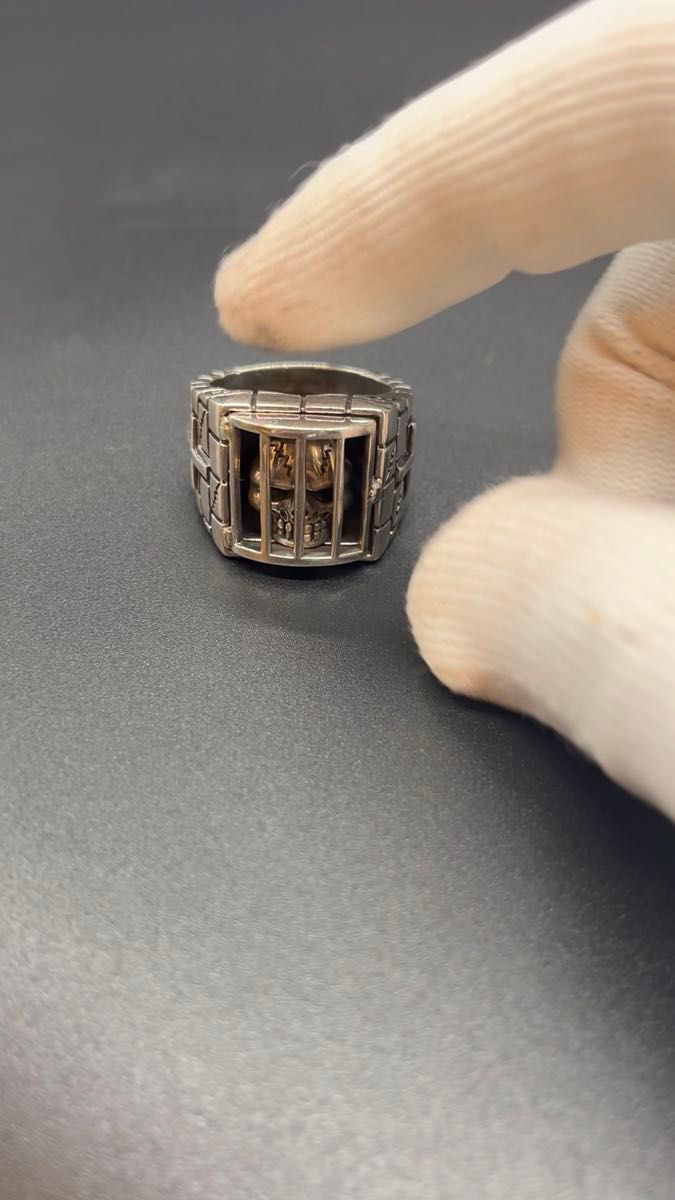 スカル 牢獄 リング 25号 シルバー925 クロス 雷紋 十字架 指輪 メンズ スターリングシルバー sv925 ドクロ 髑髏