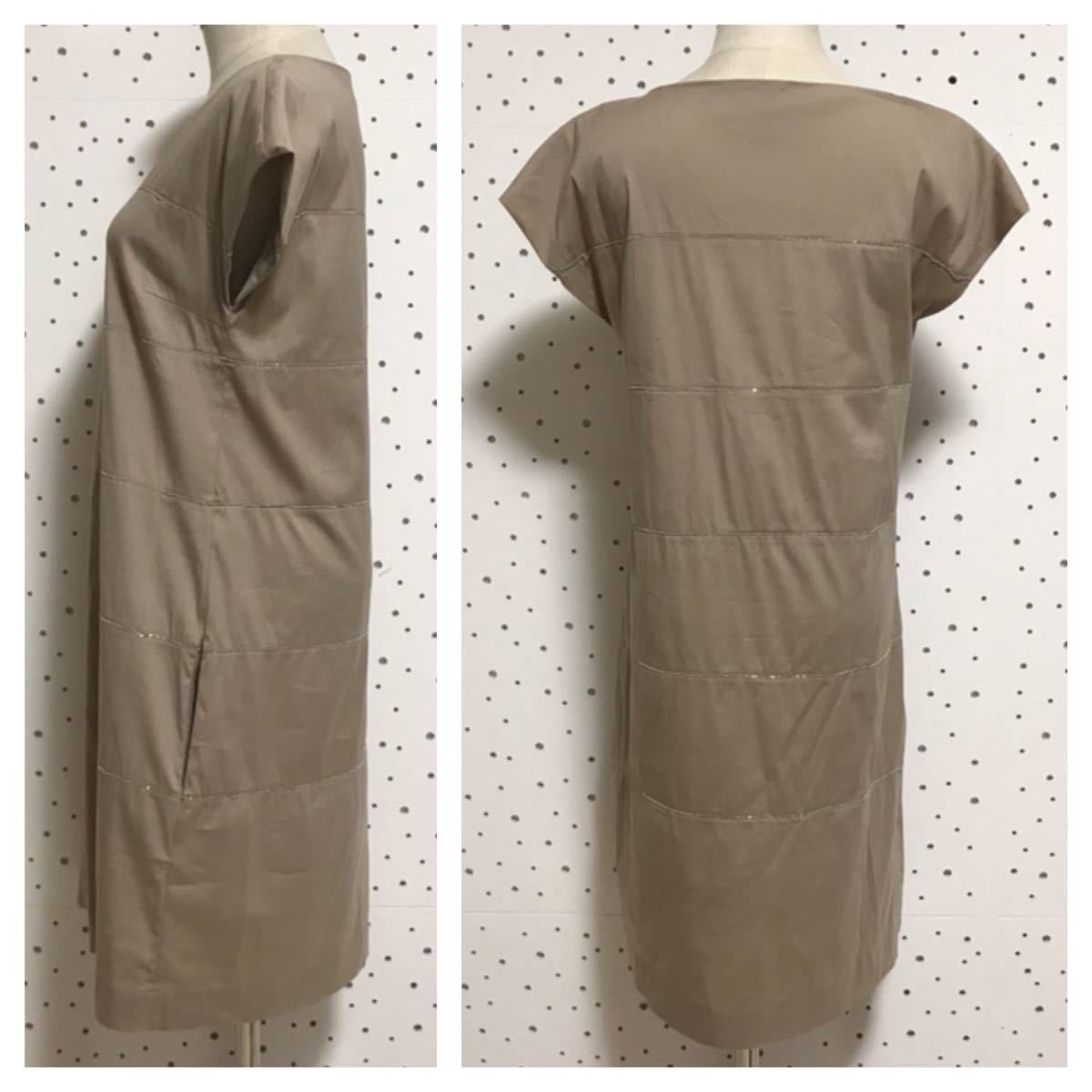 本物 ブルネロクチネリ ビーズ装飾 フレンチスリーブ ワンピース M